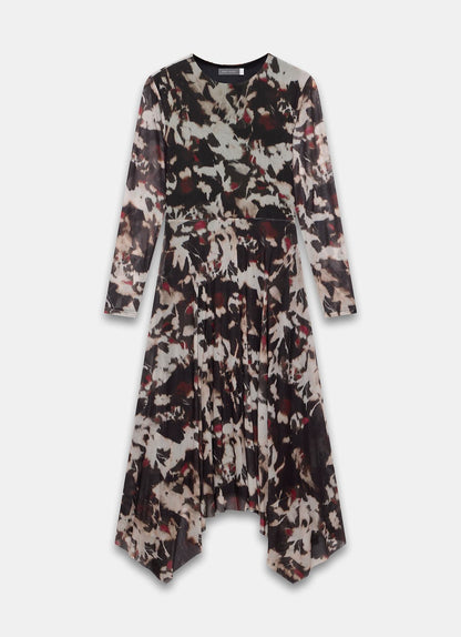 Burgundy Abstract Print Mesh Midi Dress
