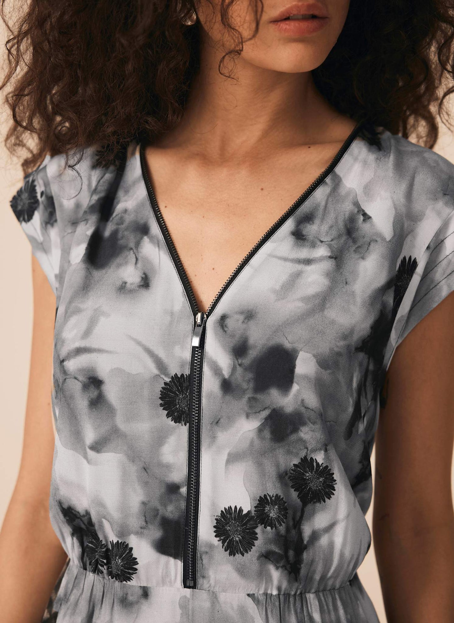 Grey Abstract Print Midi Dress