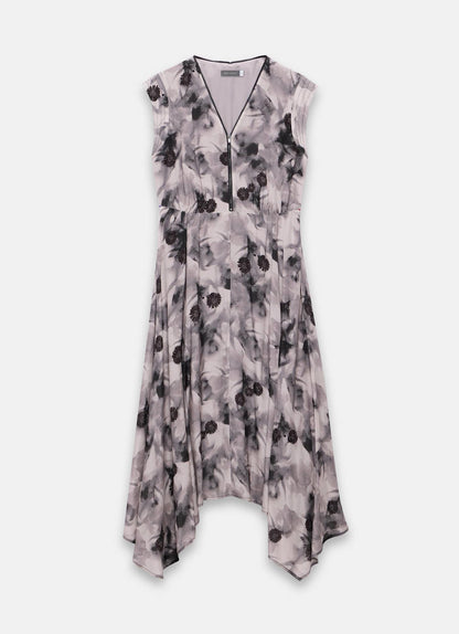 Grey Abstract Print Midi Dress