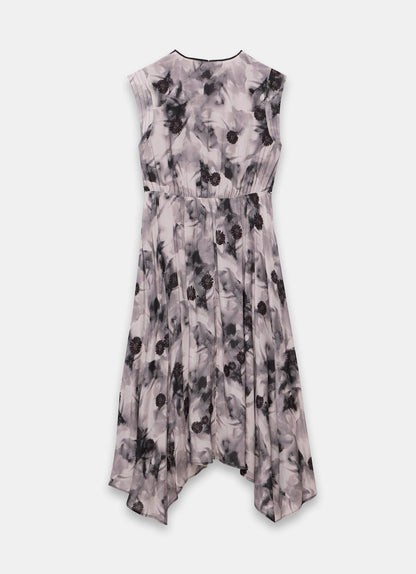 Grey Abstract Print Midi Dress