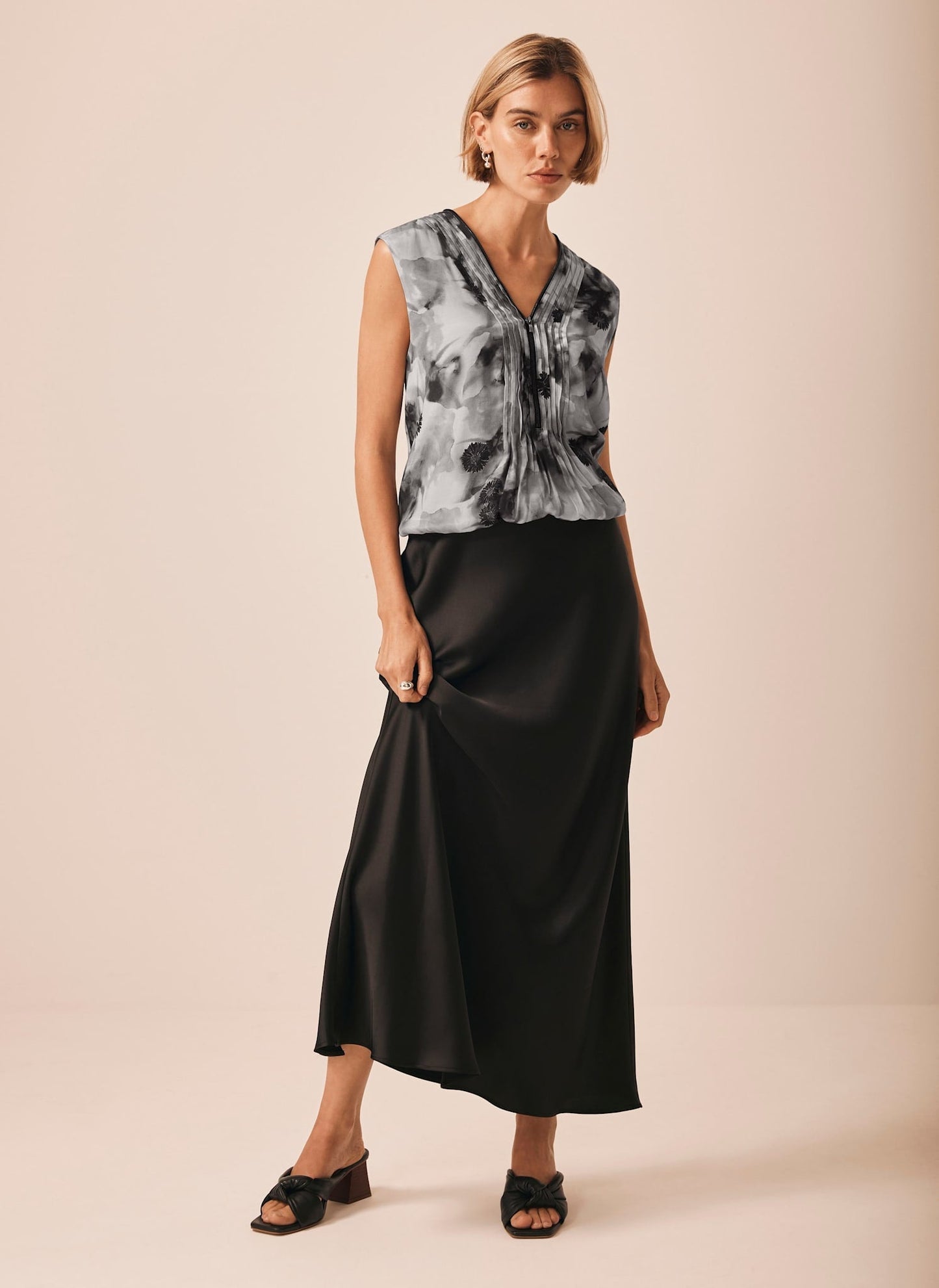 Grey Floral Print Top