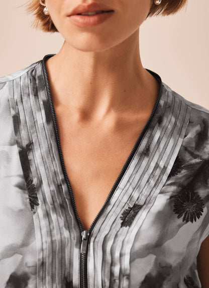 Grey Floral Print Top