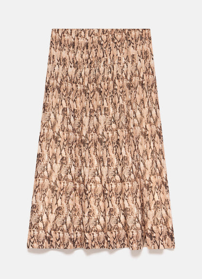 Brown Snake Print Midi Skirt
