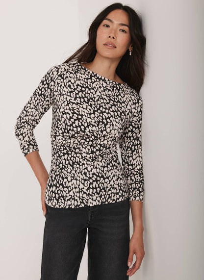 Navy Animal Print Drape Top