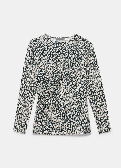 Navy Animal Print Drape Top