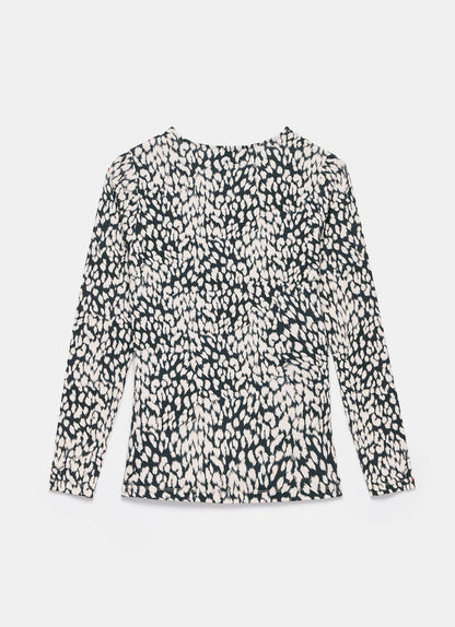 Navy Animal Print Drape Top