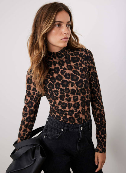 Leopard Print High Neck Top