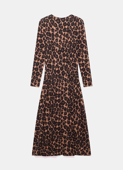 Leopard Print Ruched Midi Dress