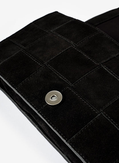 Avi Black Suede Woven Clutch