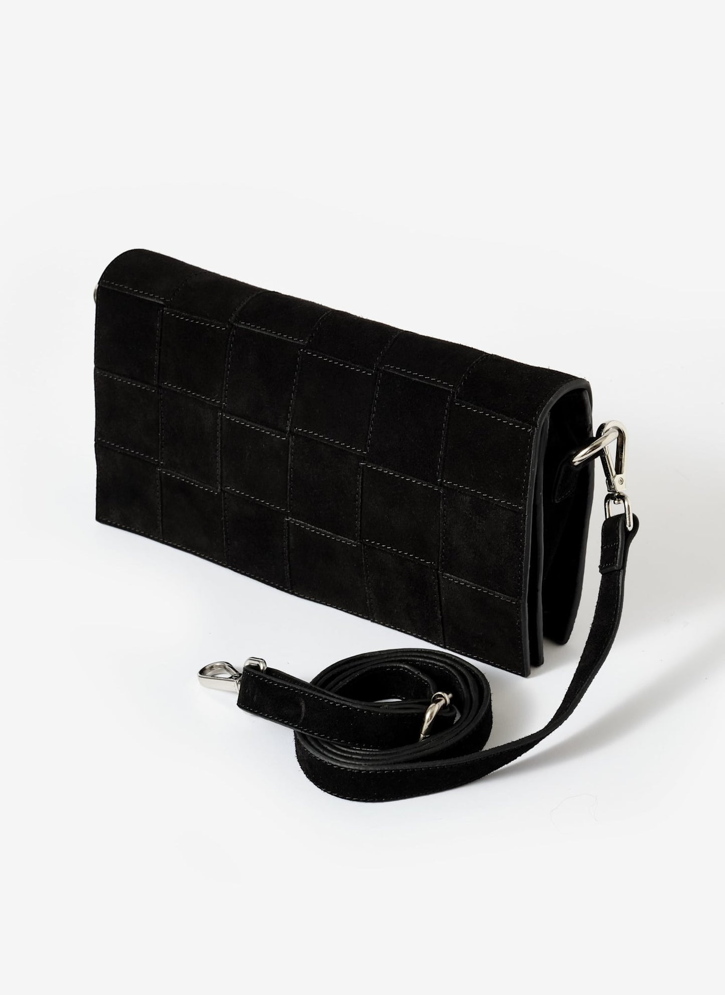 Avi Black Suede Woven Clutch