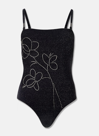 Black Beaded Detail Bandeau Swimsuit