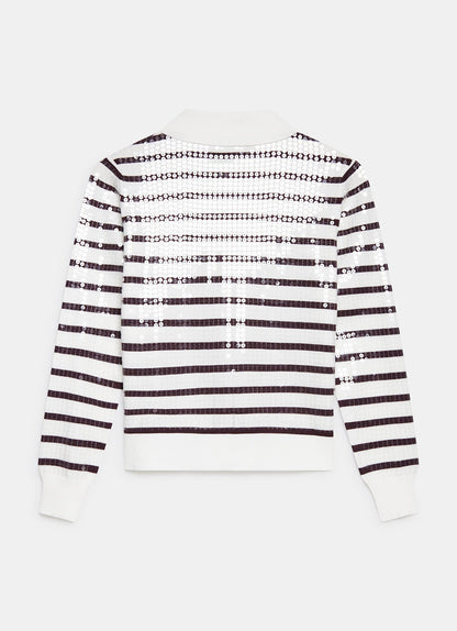 Burgundy Stripe Sequin Collar Cardigan