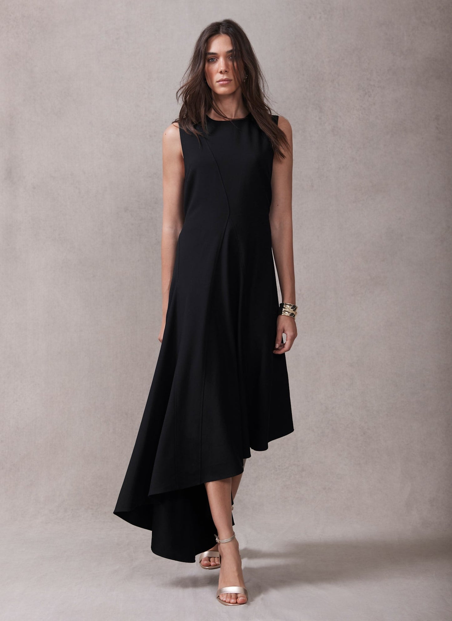 Black Asymmetric Midi Dress