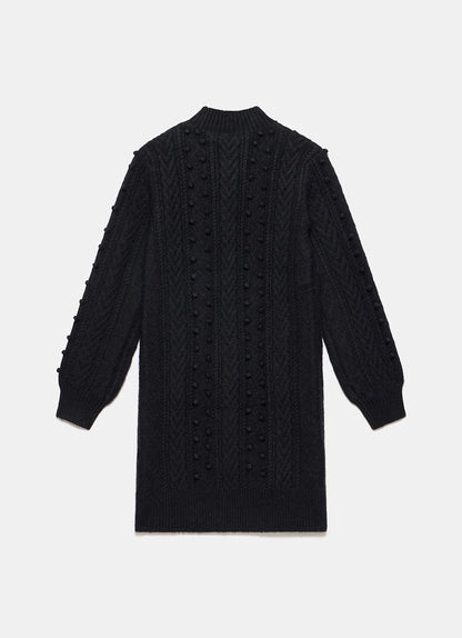Black Bow Detail Cable Knit Mini Dress