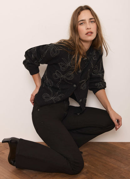 Black Bow Detail Embellished Cardigan