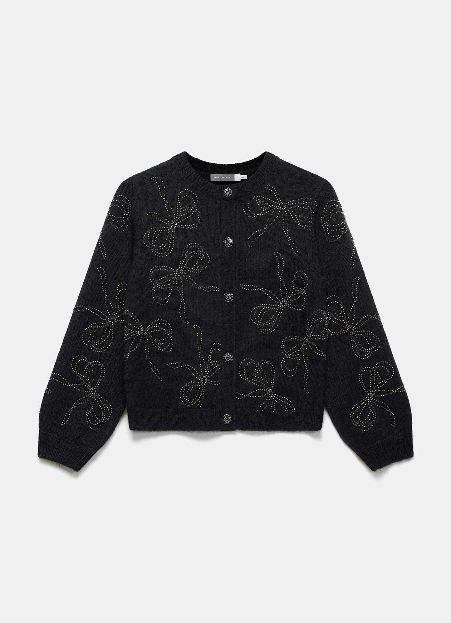 Black Bow Detail Embellished Cardigan