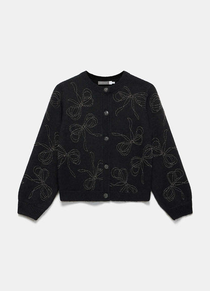 Black Bow Detail Embellished Cardigan