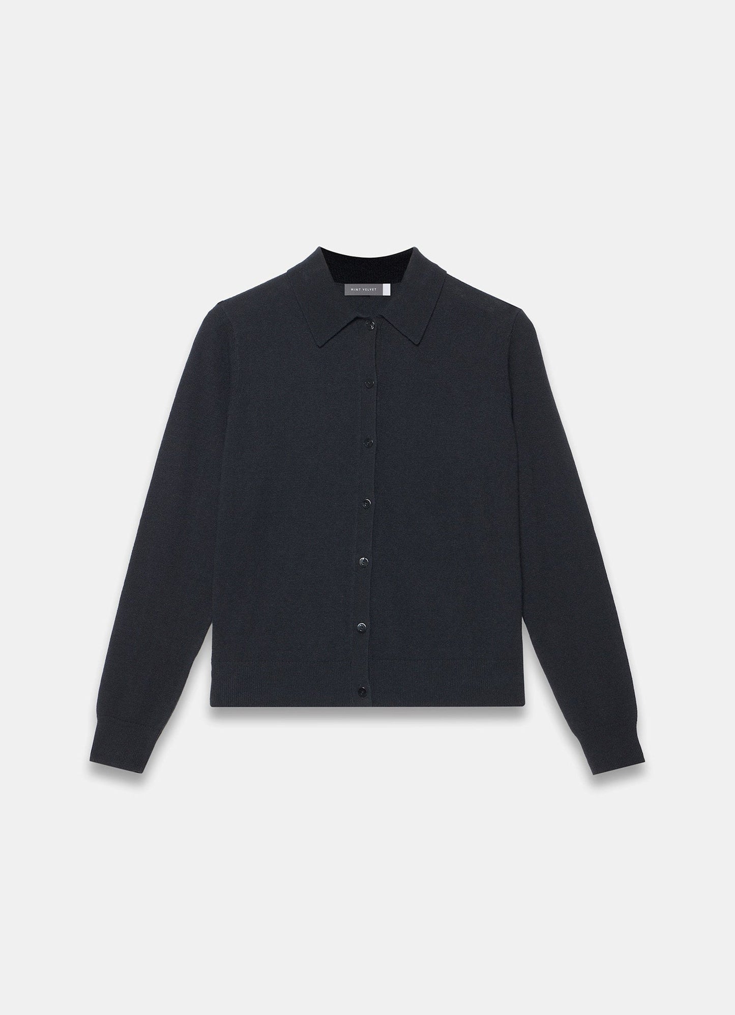 Black Cotton Blend Button Collar Cardigan