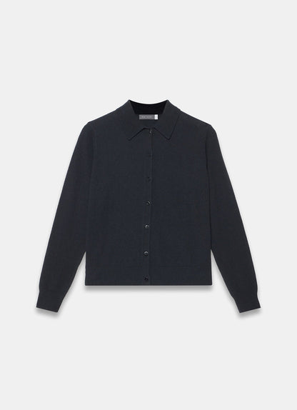Black Cotton Blend Button Collar Cardigan