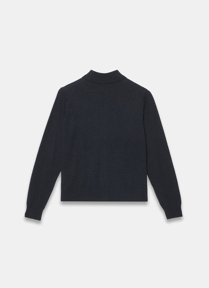 Black Cotton Blend Button Collar Cardigan