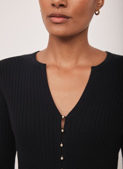 Black Button Detail Ribbed Top