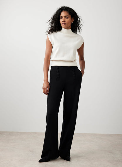 Black Button Detail High Waisted Wide Trousers