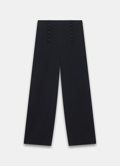 Black Button Detail High Waisted Wide Trousers