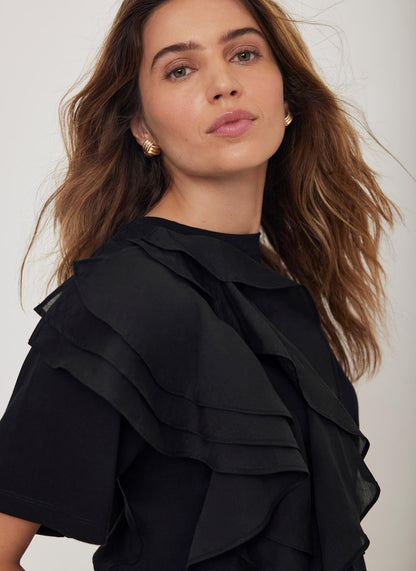 Black Cotton Frill T-Shirt