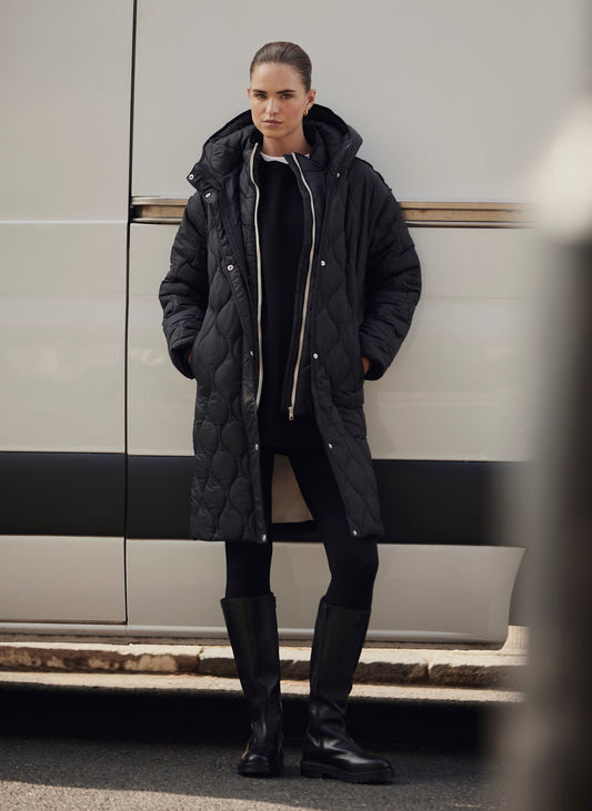 Black Double Layer Quilted Coat