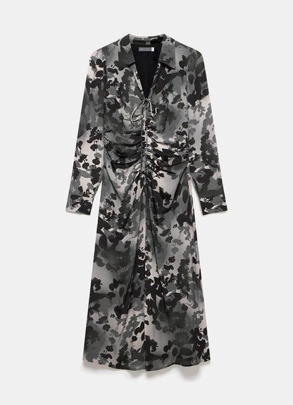 Black Floral Print Midi Dress