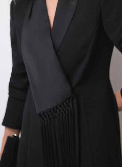 Black Blazer Fringe Detail Mini Dress