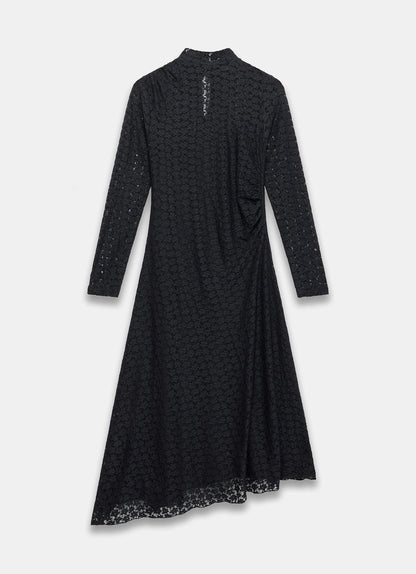 Black Lace Asymmetric Midi Dress