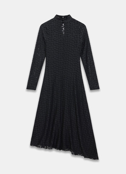 Black Lace Asymmetric Midi Dress