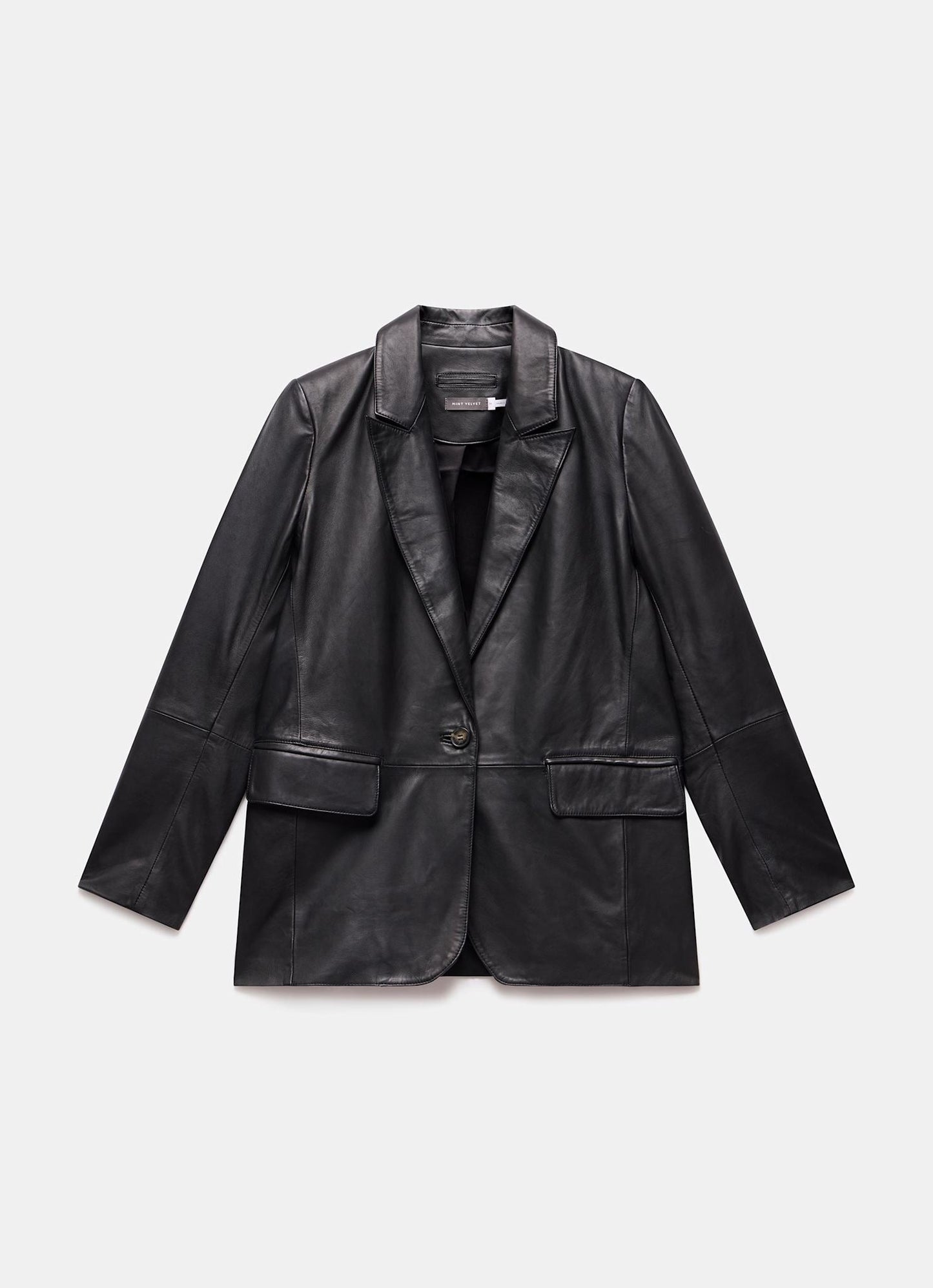 Black Leather Single Breasted Blazer