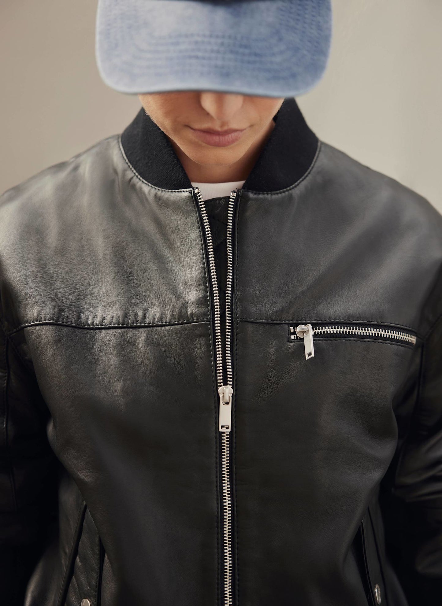 Black Leather Bomber Jacket