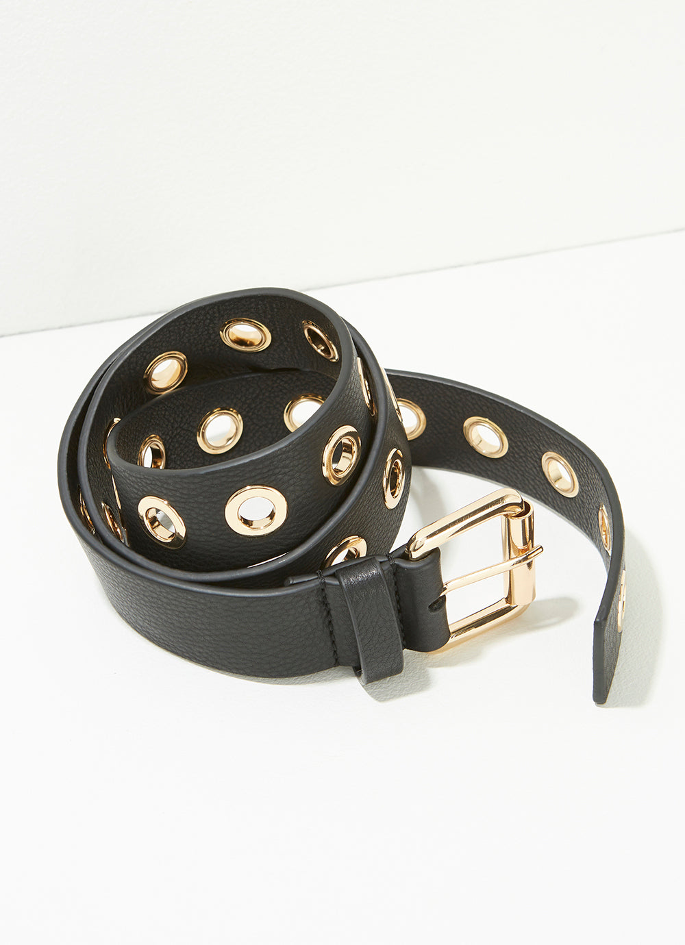 Black Leather Eyelet Belt