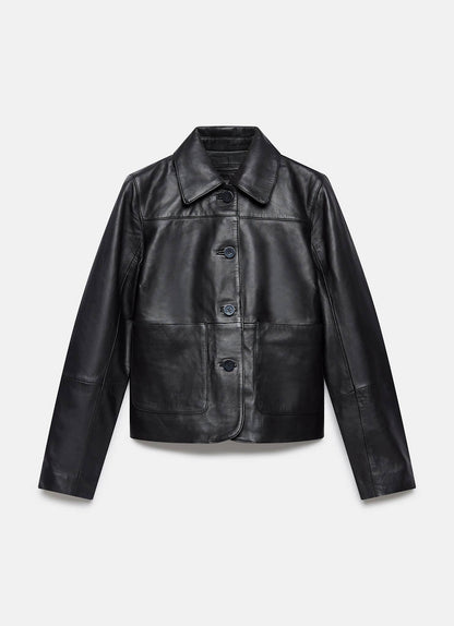 Black Leather Pocket Detail Jacket