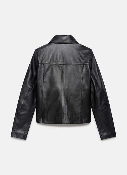 Black Leather Pocket Detail Jacket