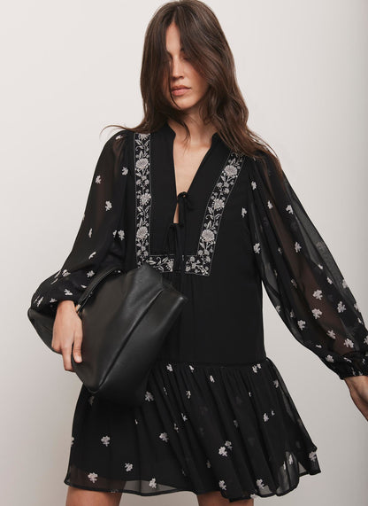 Black Floral Print Boho Mini Dress