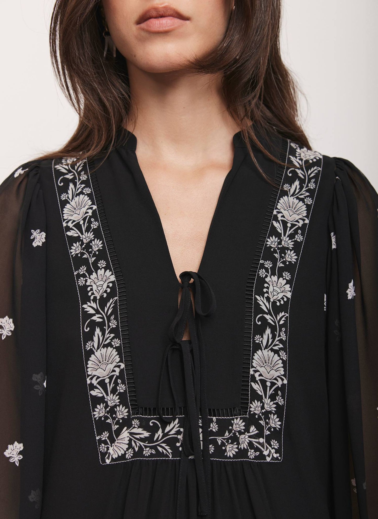 Black Floral Print Boho Mini Dress