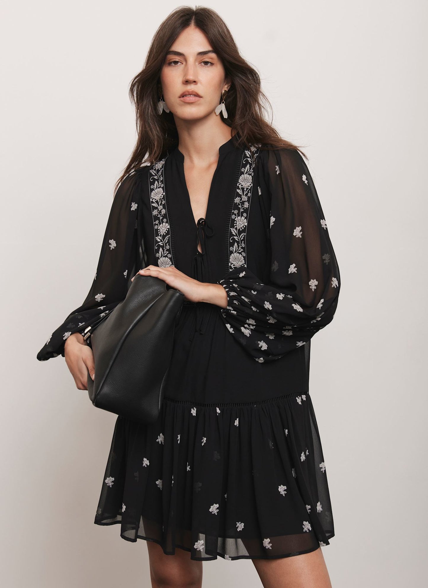 Black Floral Print Boho Mini Dress