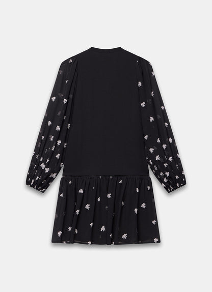 Black Floral Print Boho Mini Dress