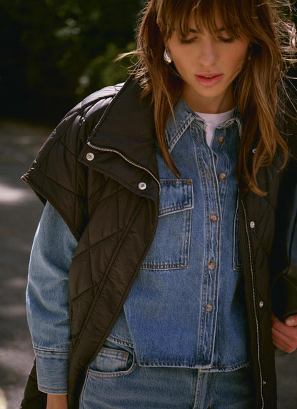 Black Quilted Oversized Gilet