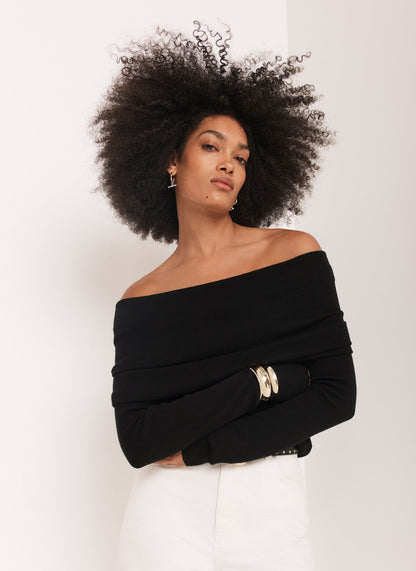Black Ribbed Bardot Top