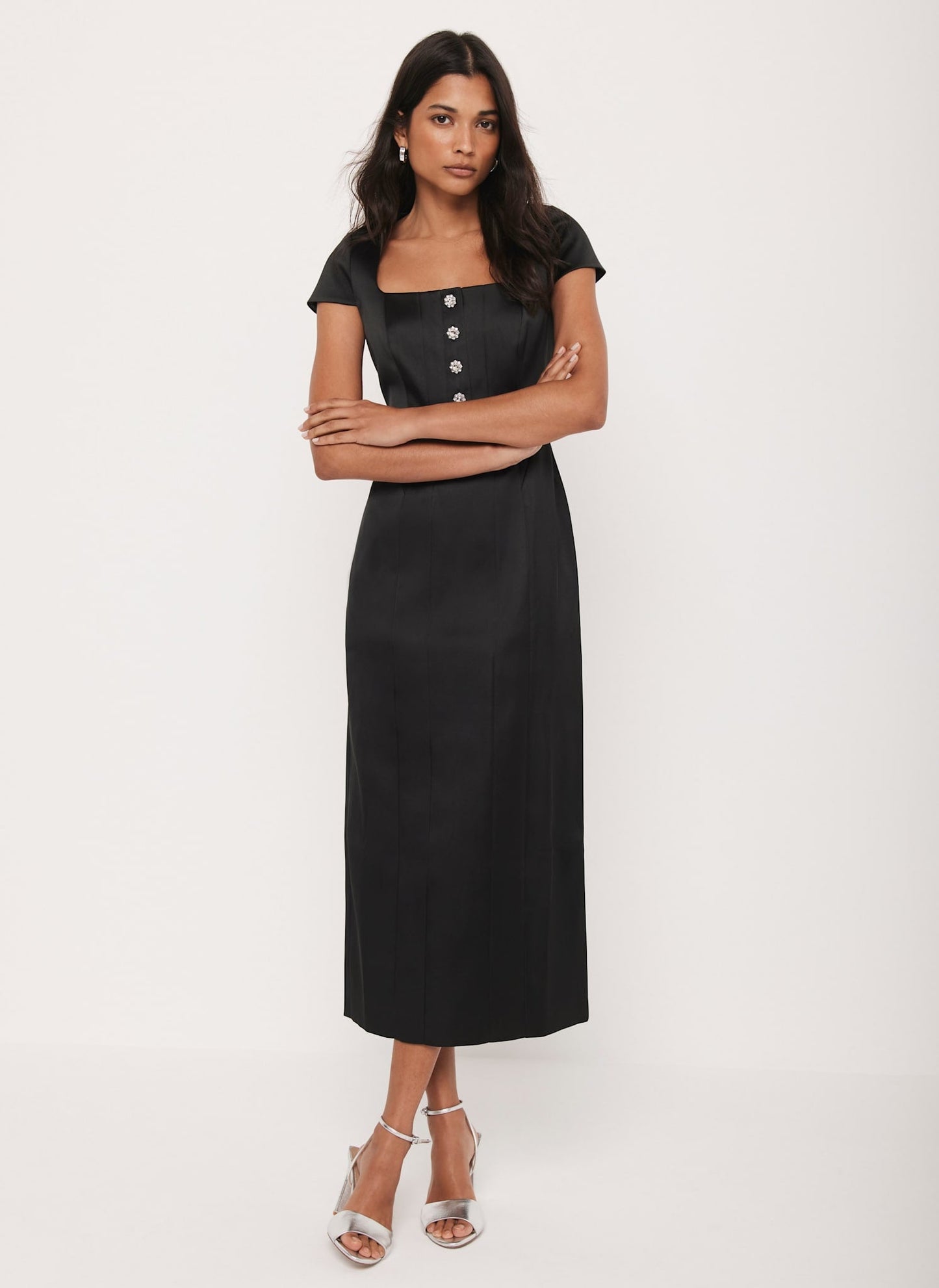 Black Satin Midi Dress