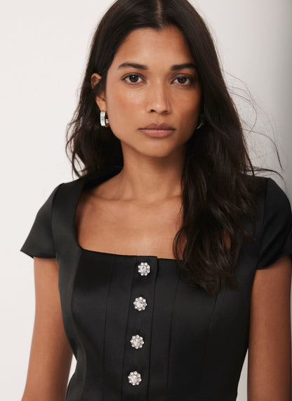 Black Satin Midi Dress