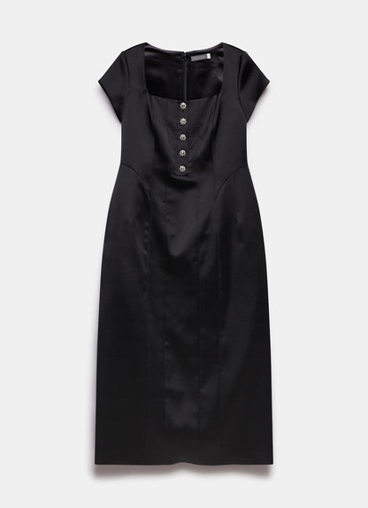 Black Satin Midi Dress