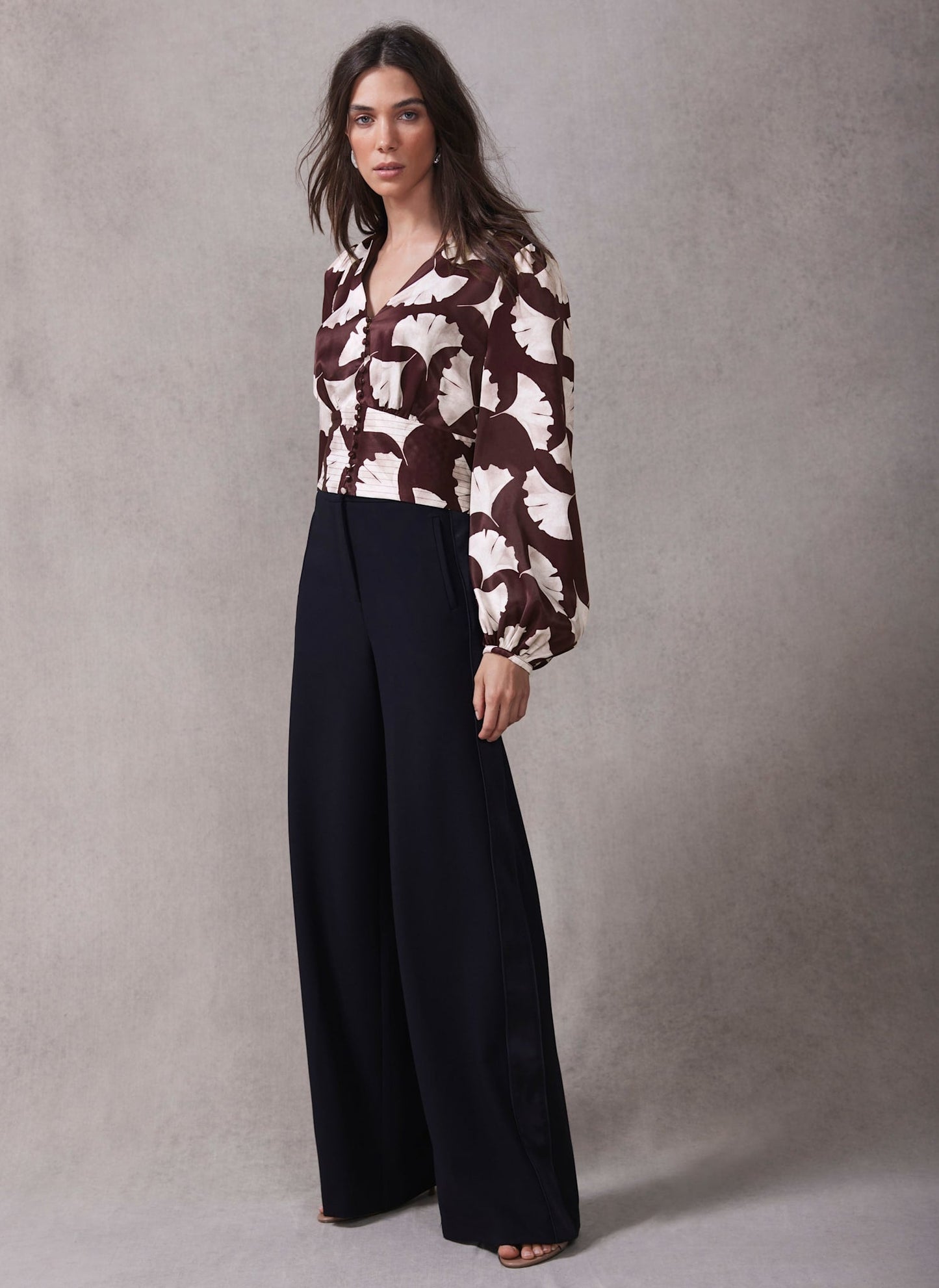 Black Satin Stripe Wide Trousers