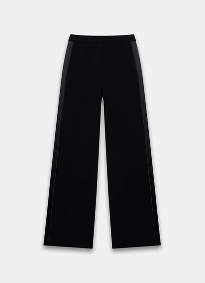 Black Satin Stripe Wide Trousers