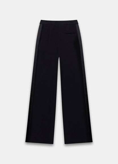 Black Satin Stripe Wide Trousers